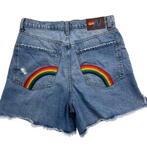 Size 30 Aviator Nation Hi Rise Denim Skater Cutoff Rainbow Back Pocket
